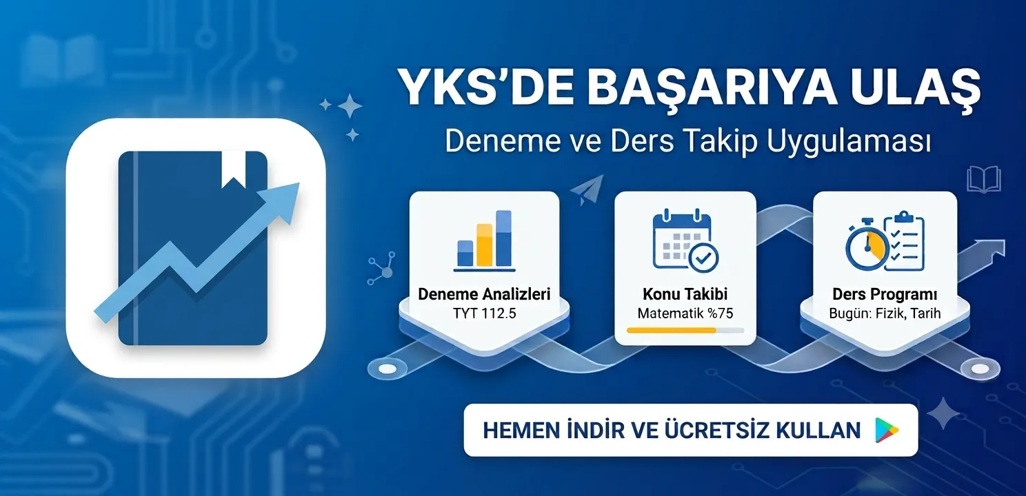 Promotional graphic presenting the YKS Takip app features.